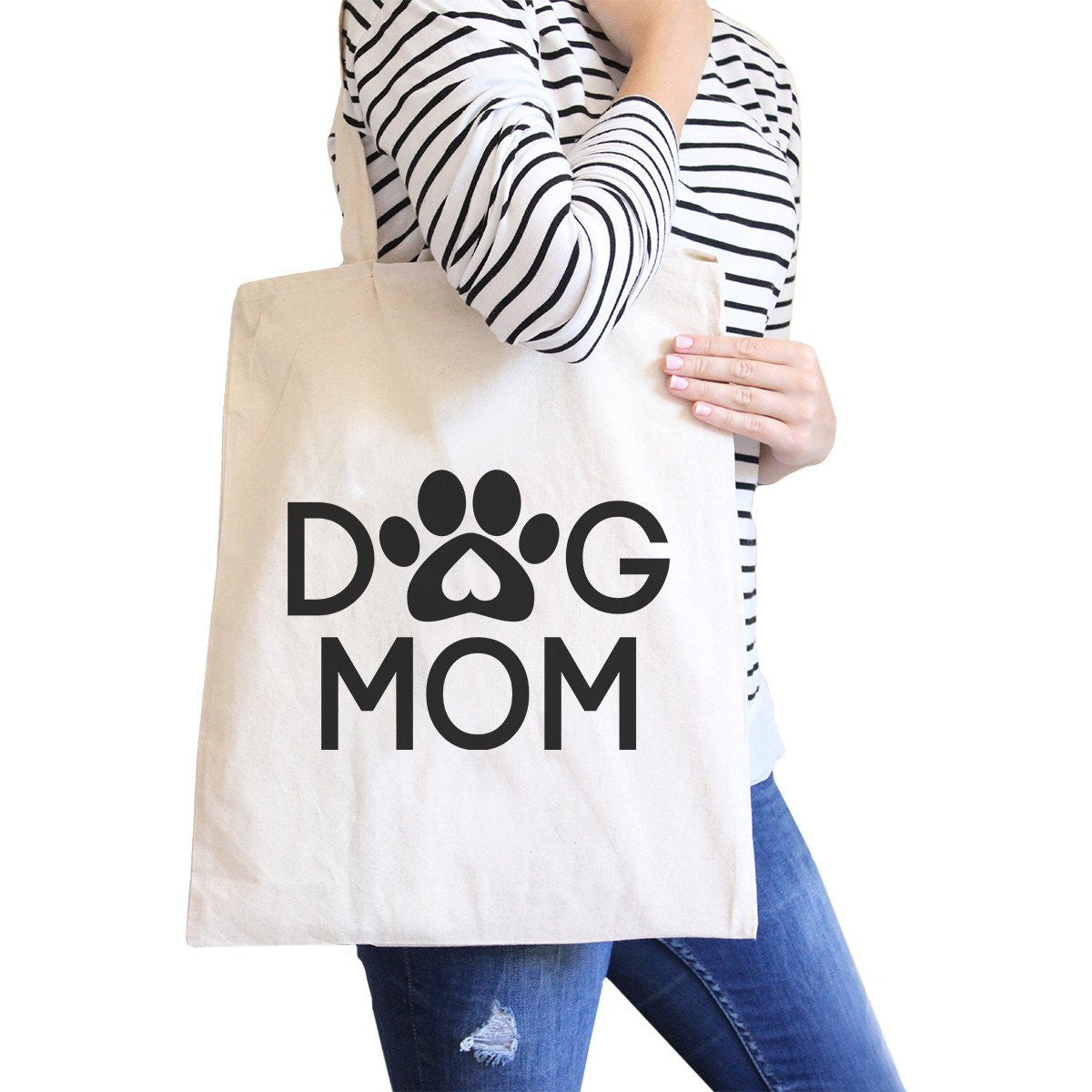 Dog Mom Natural Cute Canvas Shoulder Bag Cute Design for Dog Owners-0